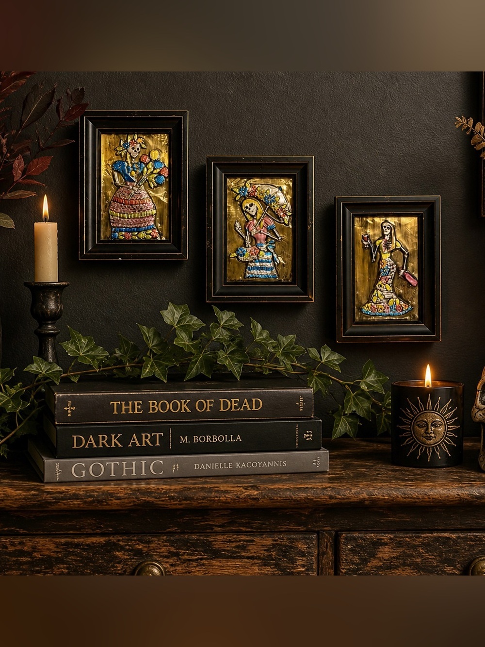 Miguel Borbolla Signed Original Skeleton Art Set | Gothic Framed Folk Punk Decor